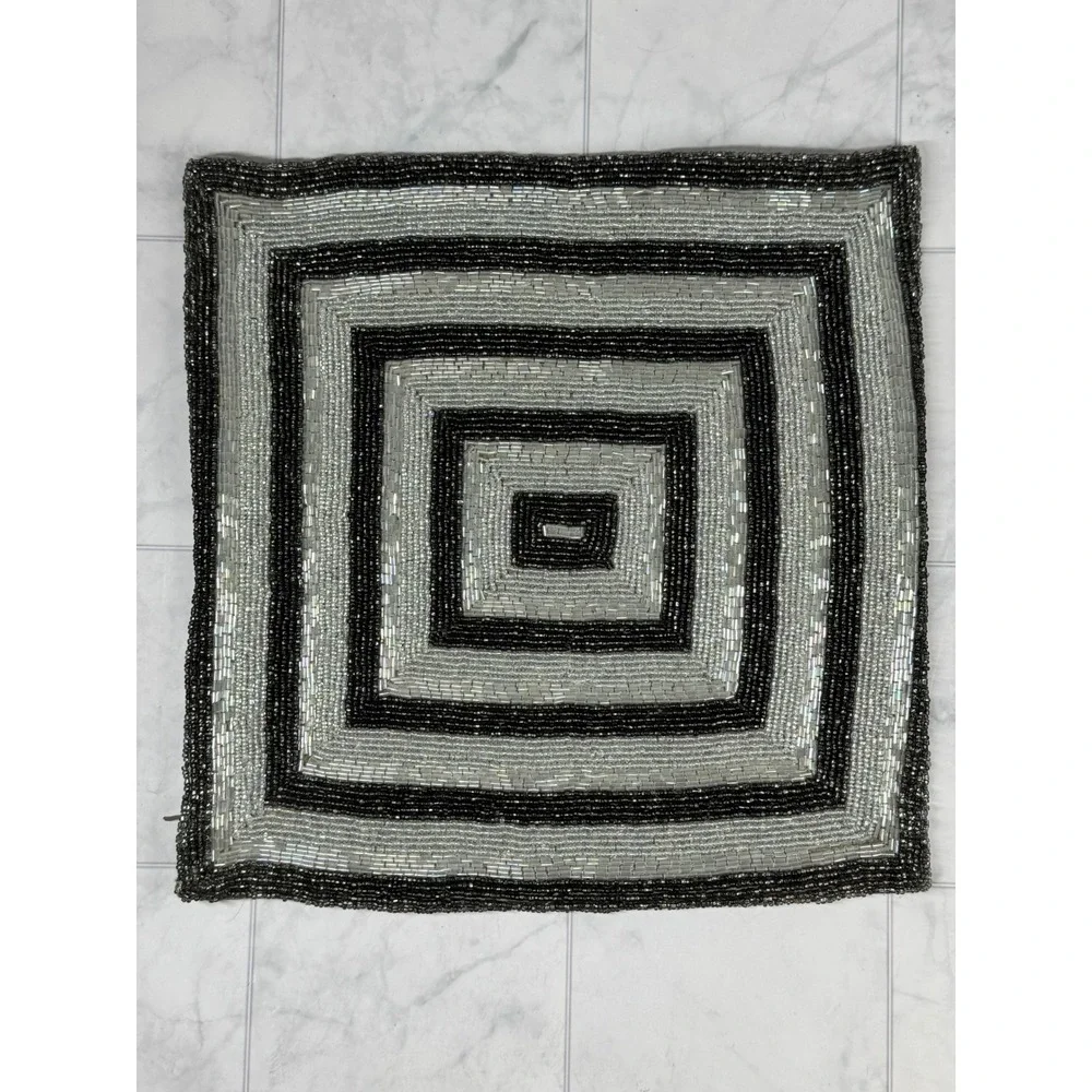 Elle Decor Beaded Throw Pillow Covers Set of 2 Silver Black Square 13.5in Glam